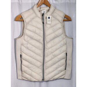 Gap White Ivory Puffer Vest Women's Large w/ Tag NWT Full Zip